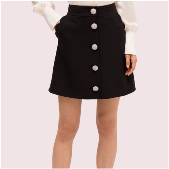Kate Spade Crystal Embellished Button Skirt Scallop Pockets Black Sz 4 - Picture 1 of 13
